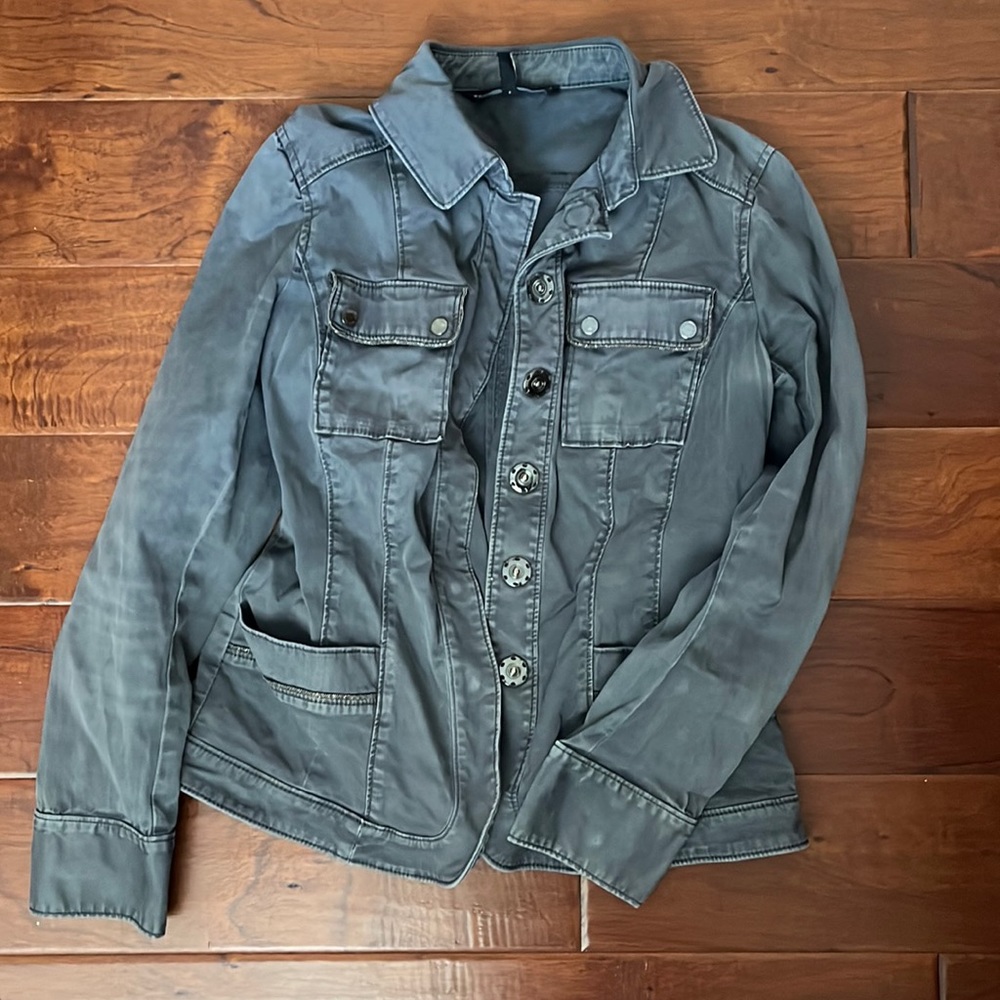 White House Black Market slate grey jacket with zipper detailing,silver buttons